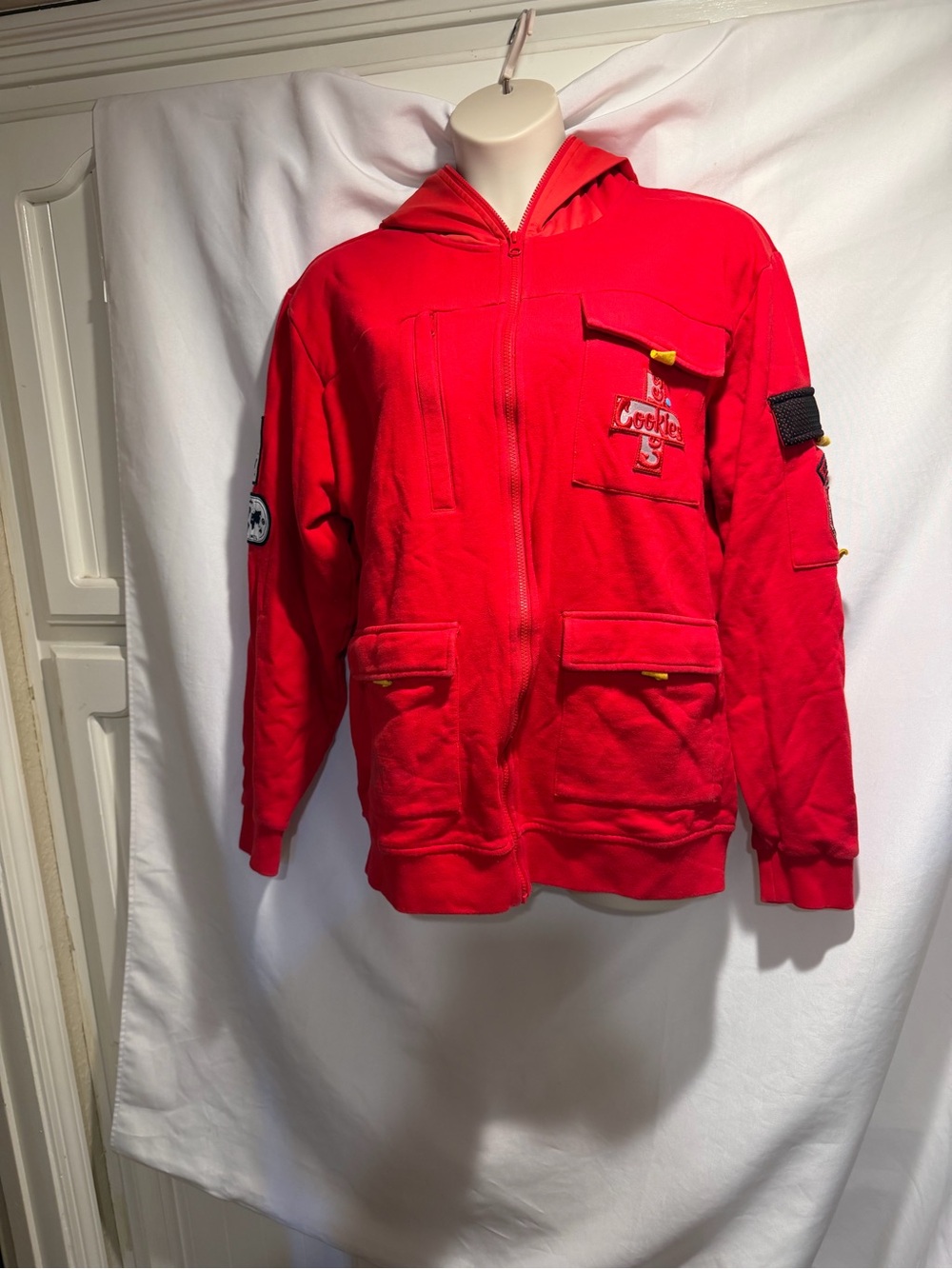 Cookies Red Hooded Zip-Up Sweatshirt with Front Pockets